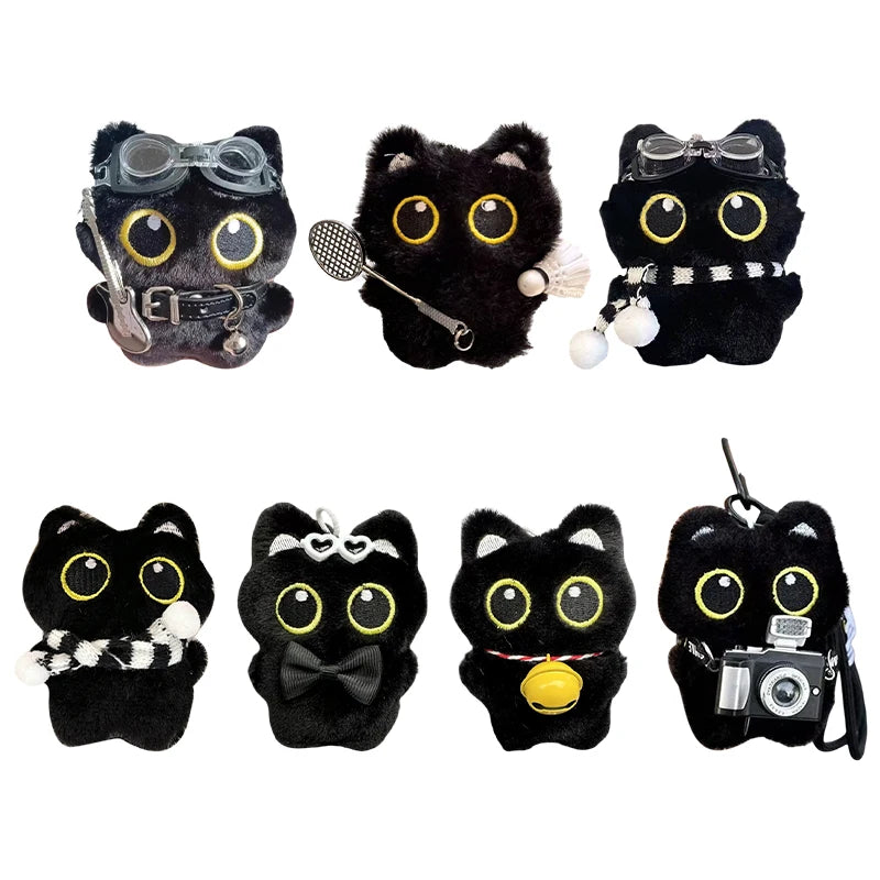 Cute Black Cat Plush Doll Backpack Keychain Pendant