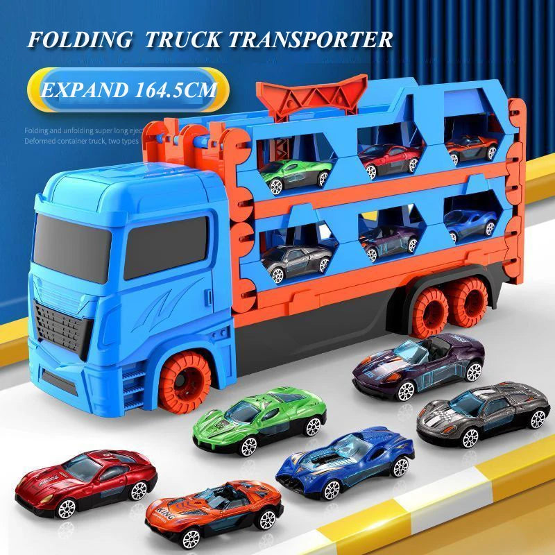 Large Car Transporter Truck Folding Track Racing Vehicle Kids Competitive Games