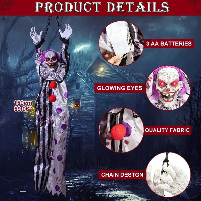 Halloween Animatronics Decoration Hanging Clown Nurse Voice Control Electric