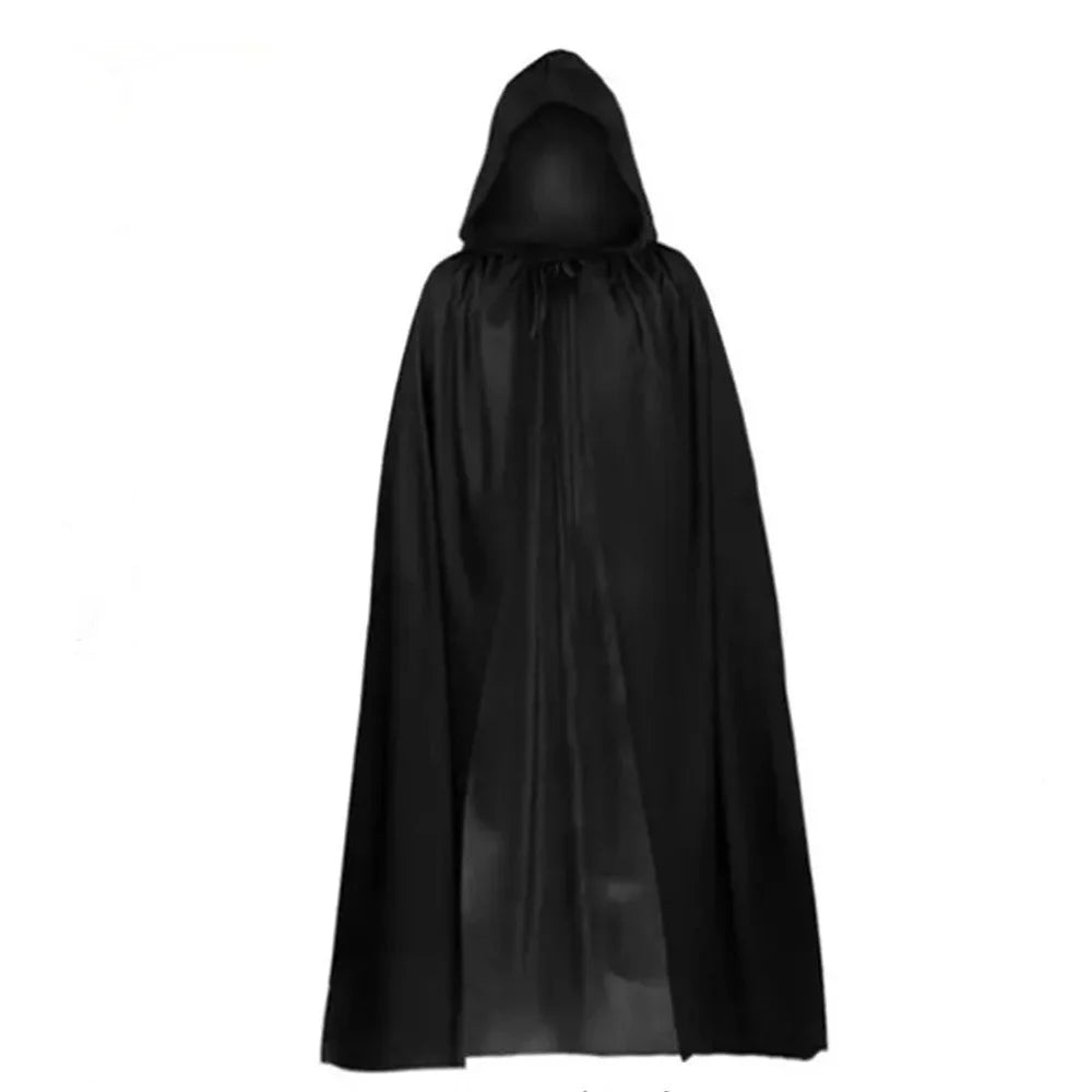Halloween Cloak Soft Unisex Hooded Black Robe Witch Long Cape Cosplay Costume