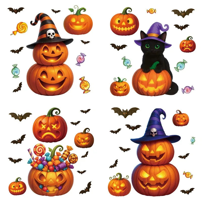 Halloween Window Glass Stickers Cartoon Pumpkin Bat