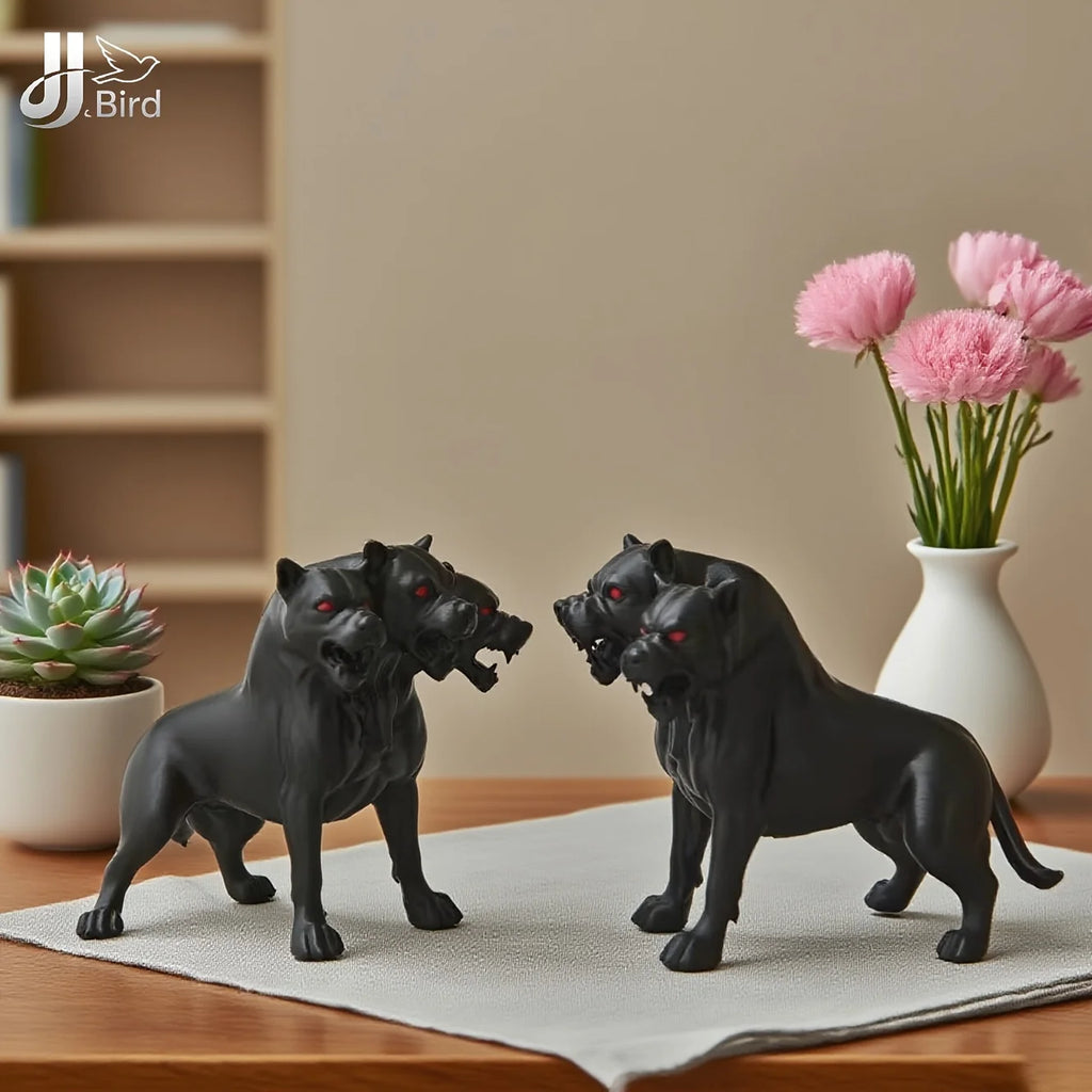 1Pcs Gothic three-headed dog statue ornaments Scary Black Design Halloween