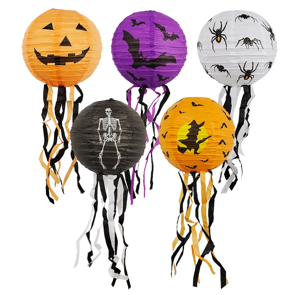 Halloween Pumpkin Lanterns Bat Skeleton Tassels Paper Lantern Hanging Pendants