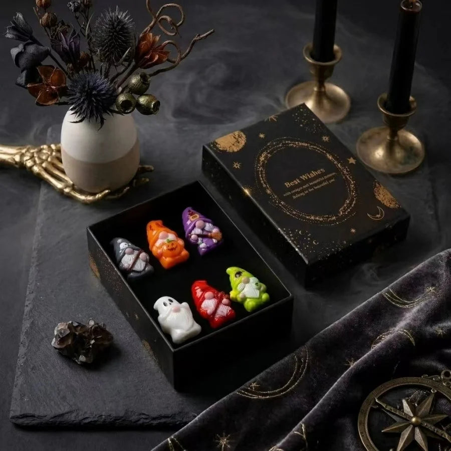 Halloween Witch Mini Dwarf Resin Figurine Gift Box Shelves Garden Bonsai Party
