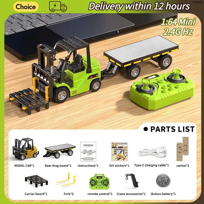 1:64 Remote Control Alloy Truck Forklift Trailer Worktop Mini Bluetooth RC