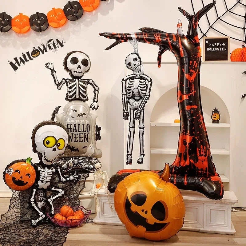 1pcs Halloween Giant Pumpkin Skeleton Standing Balloon House Witch Dead Tree Inflatable Foil Ballon Halloween Party Deco Supplie