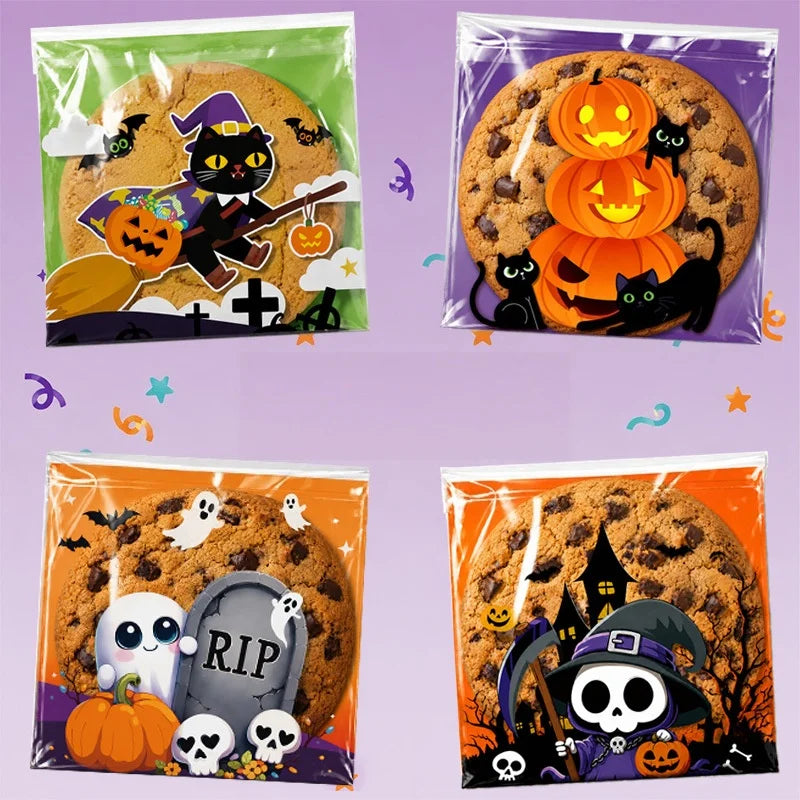 50 100 500Pcs Halloween Candy Bags Pumpkin Ghost Gift Cookie Self-Sealing