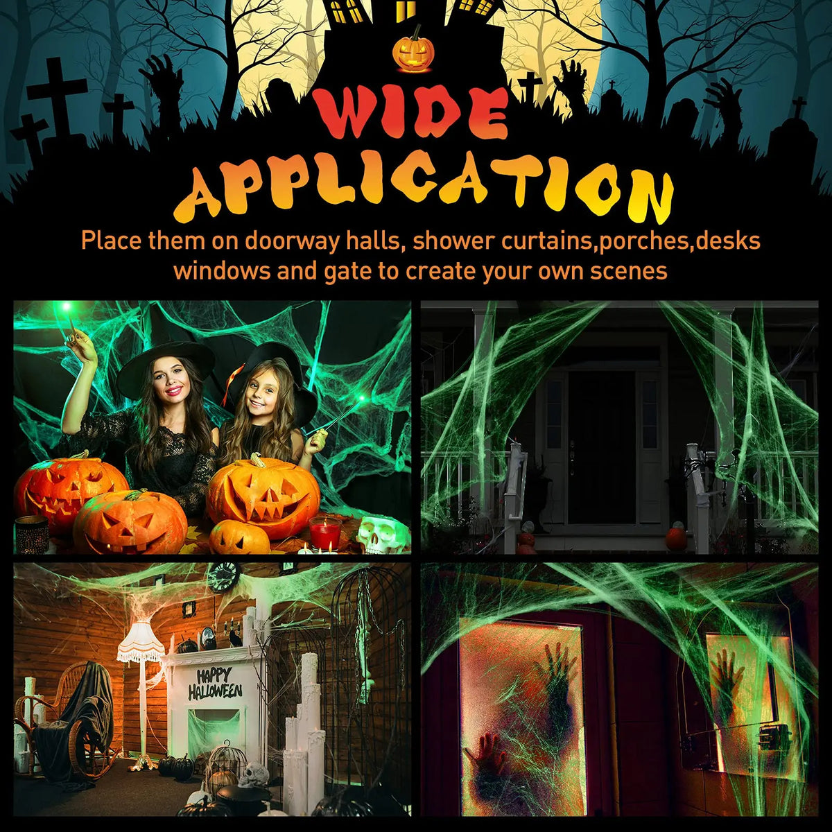 Halloween Glow Dark Spider Web Decorations Stretch