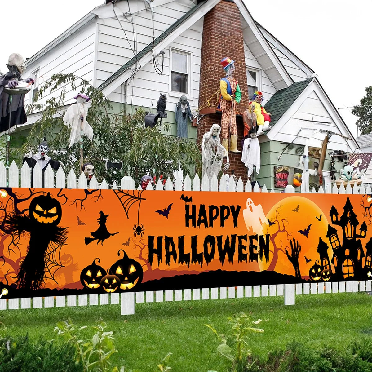 Happy Halloween Outdoor Banner Halloween Decoration Home Pumpkin Bat Print