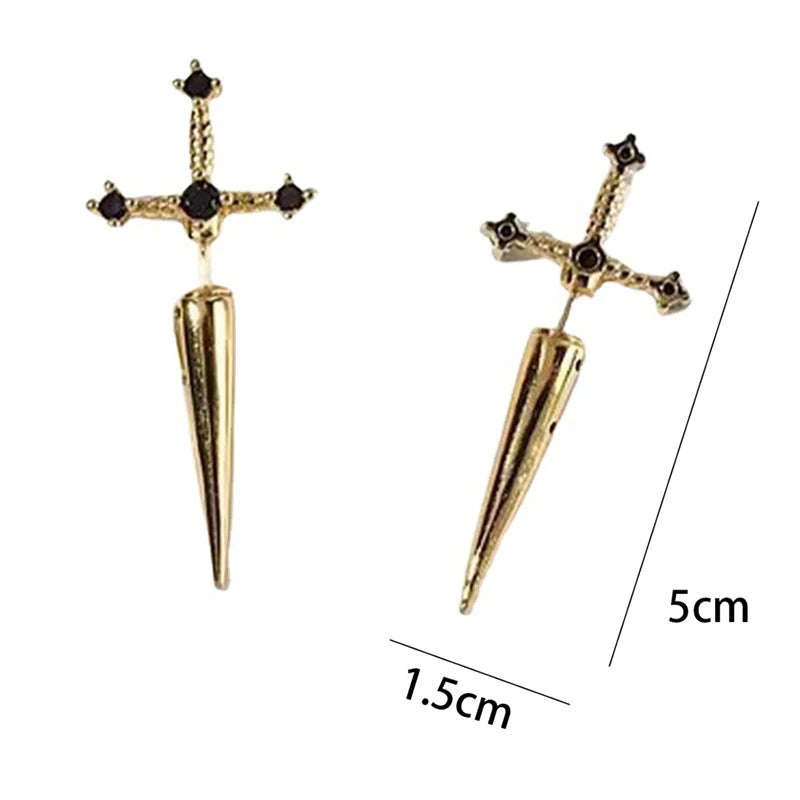Hip Hop Cross Sword Stud Earrings Women Crystal
