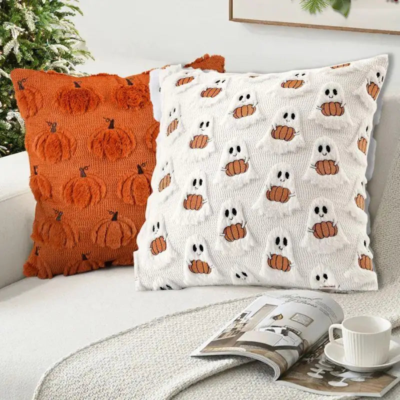 Ghost Pumpkin Plush Faux Fur Pillow Covers Soft