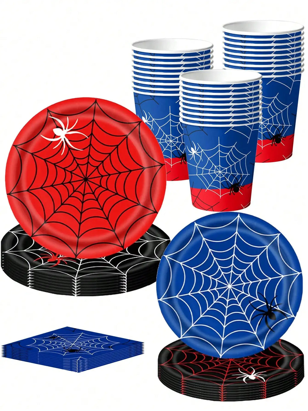 Birthday Party Disposable Tableware Set Spider Web Theme Paper Plates Napkins