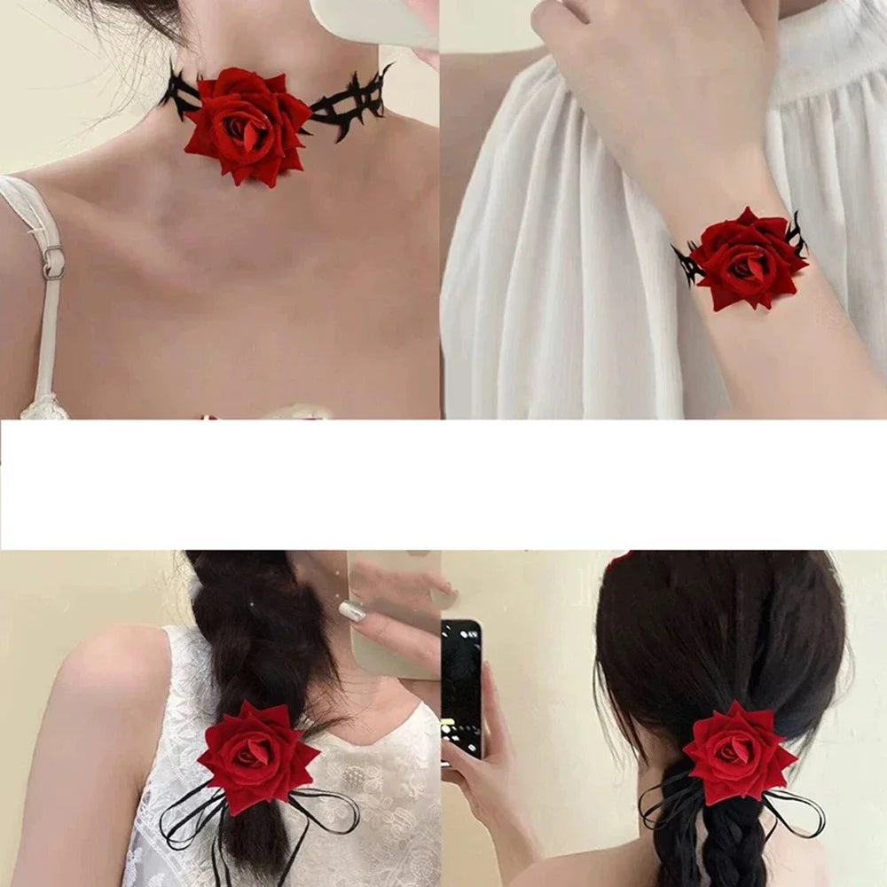 1PC Ladies Gothic Style Rose Thorn Necklaces