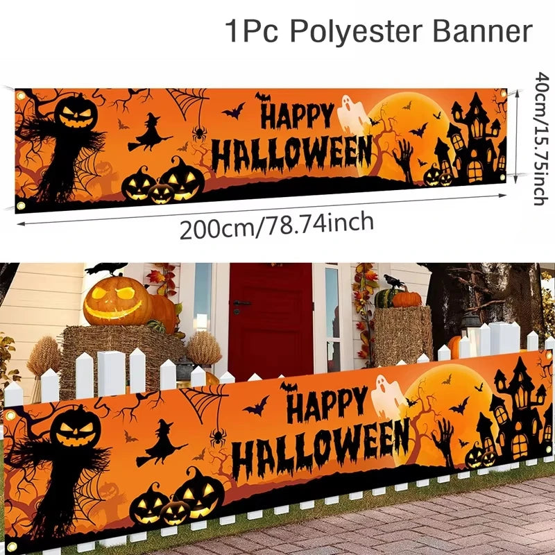 Ghost Halloween Pumpkin Banner Retro Halloween Party Signs Banner Fence