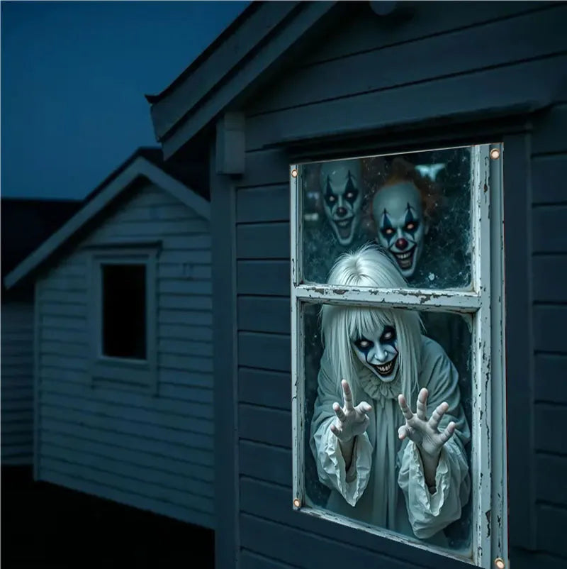Scary Halloween Curtain Window Banner Horror Hanging Cloth Family Party Decor