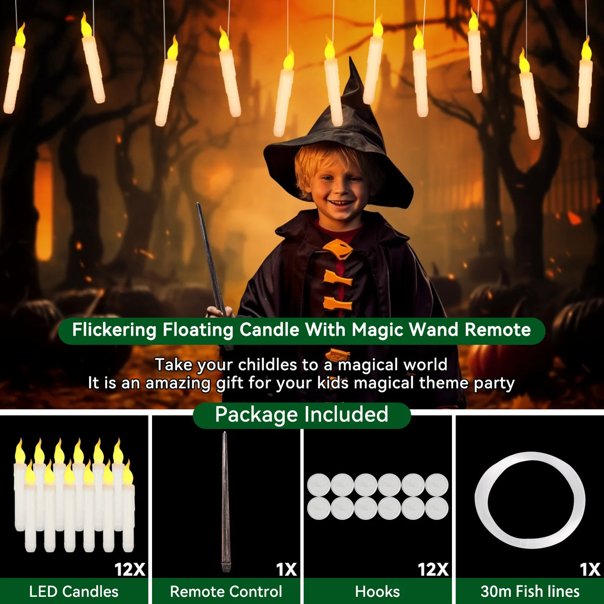 Halloween LED Floating Candles Magic Wand Remote Battery Operated Potter