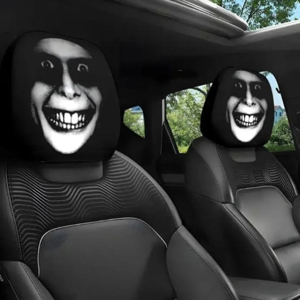 2PCS Funny Slanted Eyes Cartoon Print Car Headrest Halloween Christmas Holiday