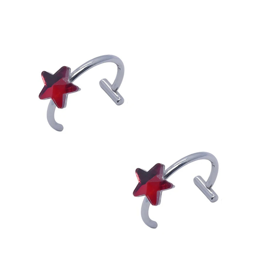 2PCS Trendy 10mm Stainless Steel Punk Clip on Fake Piercing Nose Wrap Lip