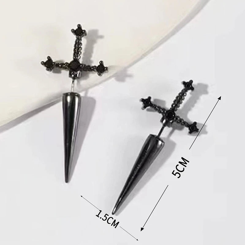Hip Hop Cross Sword Stud Earrings Women Crystal