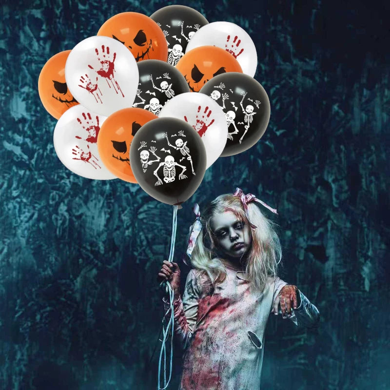 12-30pcs 12 In Latex Balloons 3 Styles Bloody Hand Skull Scary Expression Balloons