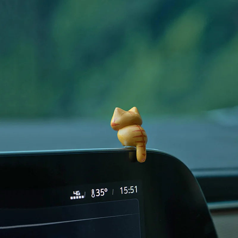 6pcs PVC Cartoon Cat Figurines Car Dashboard Plant Pots Screen Edge Decor