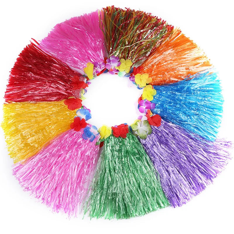 Plastic Fibers Girl Hawaiian Hula Skirt Hula Grass Costume Garland Flower
