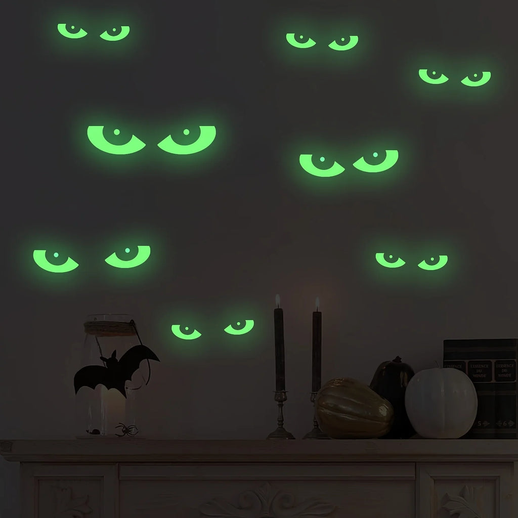 8 Pairs Glow Dark Halloween Eyes Window Clings Removable Luminous Fluorescent