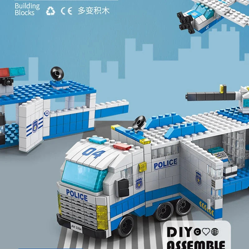 6in1 Police Sports Car Fire Engine Mini Loader Truck Plane Classic City Model