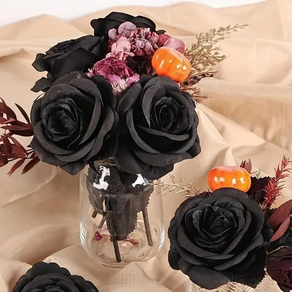5 10pcs Artificial Black Roses Home Decor Long Stem Fake Flowers No Vase