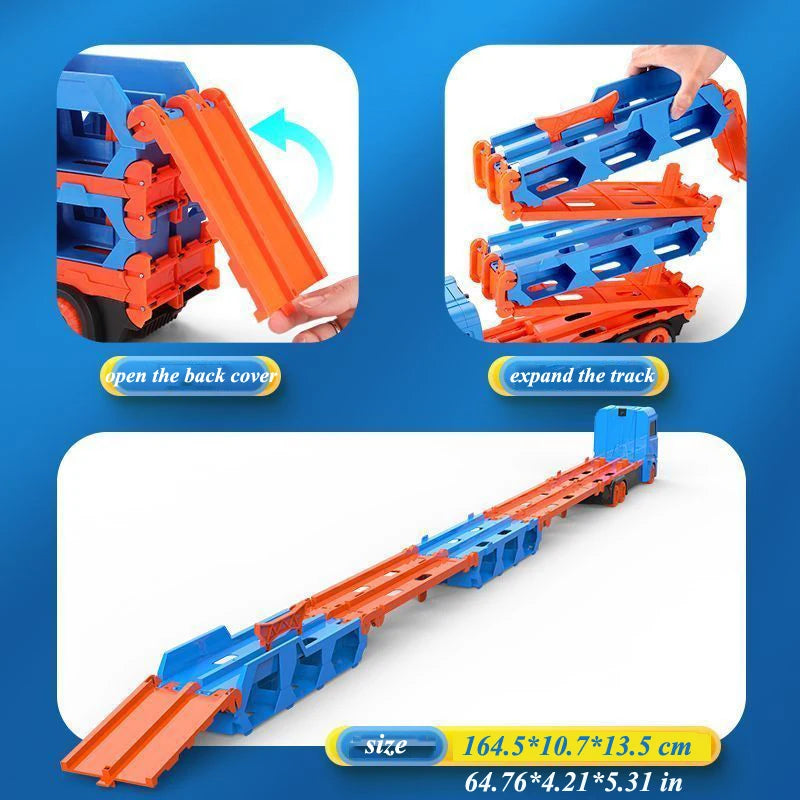 Large Car Transporter Truck Folding Track Racing Vehicle Kids Competitive Games
