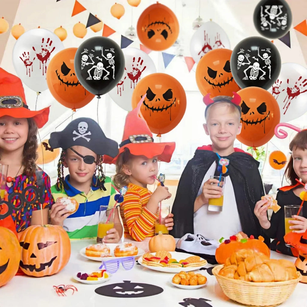 12-30pcs 12 In Latex Balloons 3 Styles Bloody Hand Skull Scary Expression Balloons