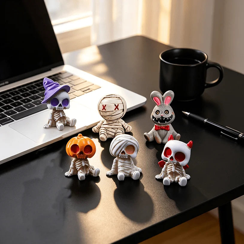6pcs Halloween Resin Skeleton Mummy Figurines Mini Statues DIY Micro Landscape