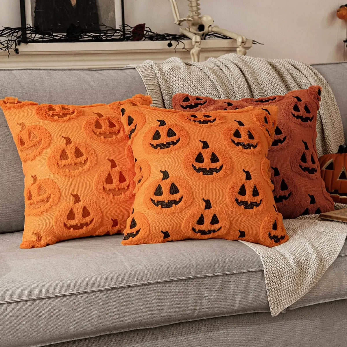 Fall Halloween Throw Pillow Covers 18x18 Decorative Pumpkin Pattern
