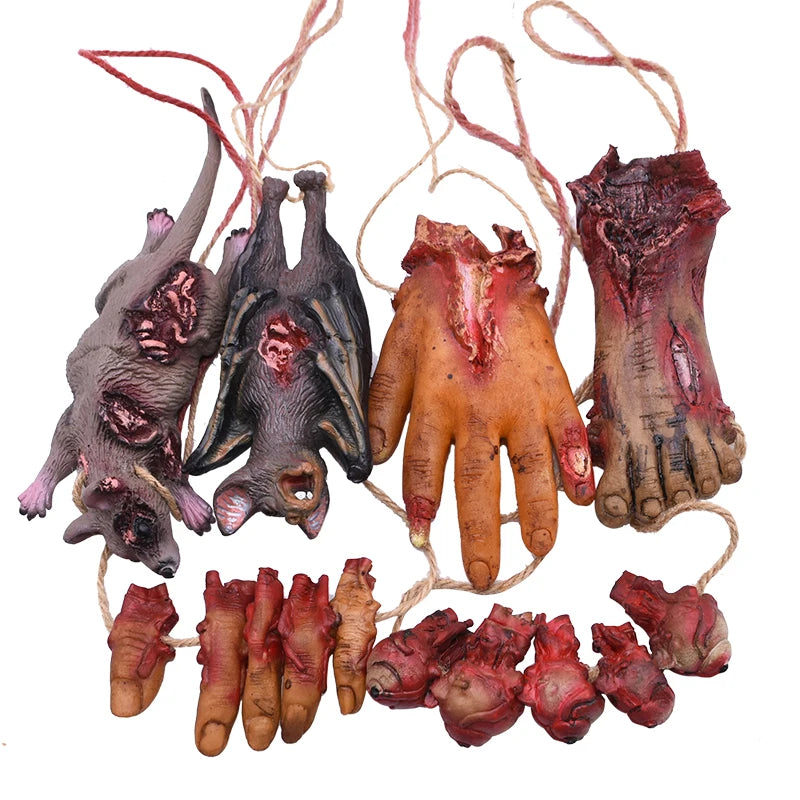 Halloween Horror Hanging Pendant Fake Dead Mouse Bat Broken Hand Feet
