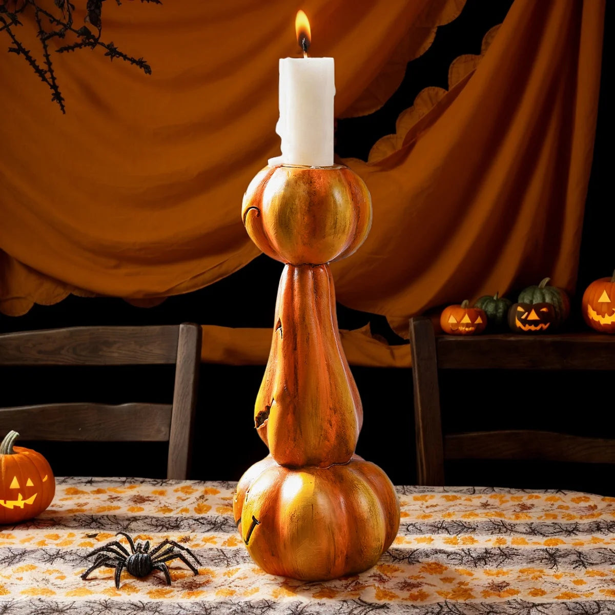1PC Halloween Decor Retro Pumpkin Candlestick Resin