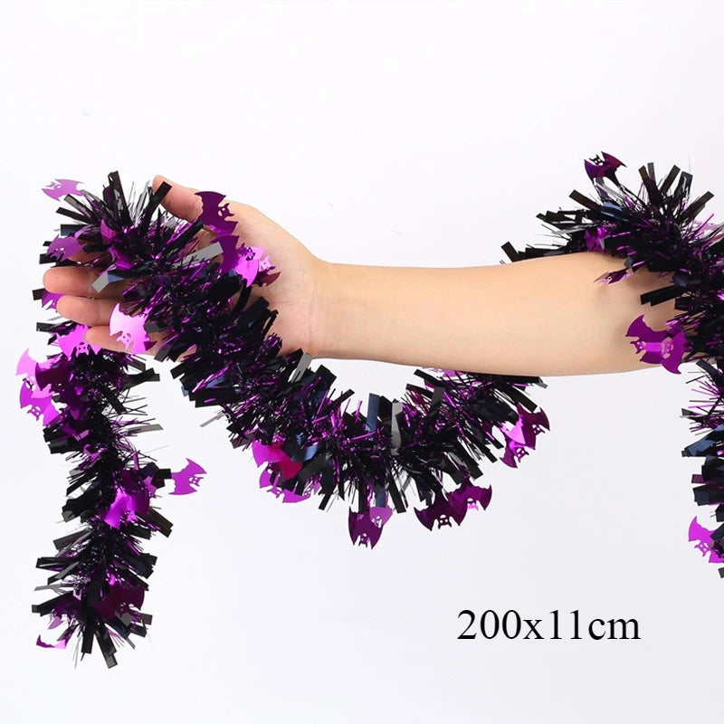 2m Halloween Tinsel Garland Pumpkin Spider Bat Shiny Metallic Twist Garland