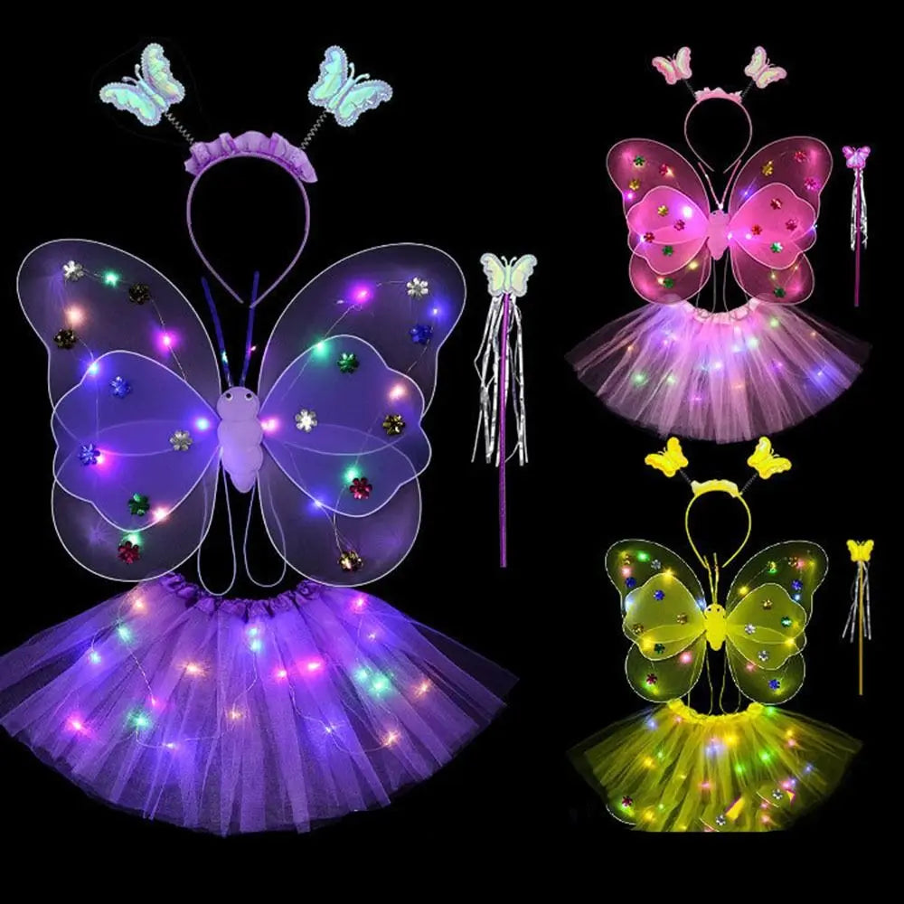 LED Children Costume Props Girls Skirts Angel Luminous Wings Flashing Butterfly