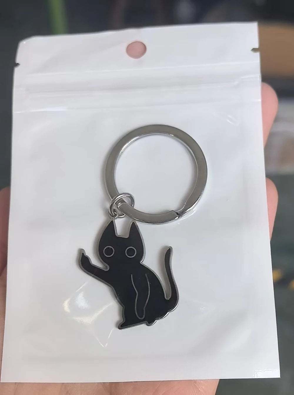 Stainless Steel Black Cat Keychain Durable Key Ring
