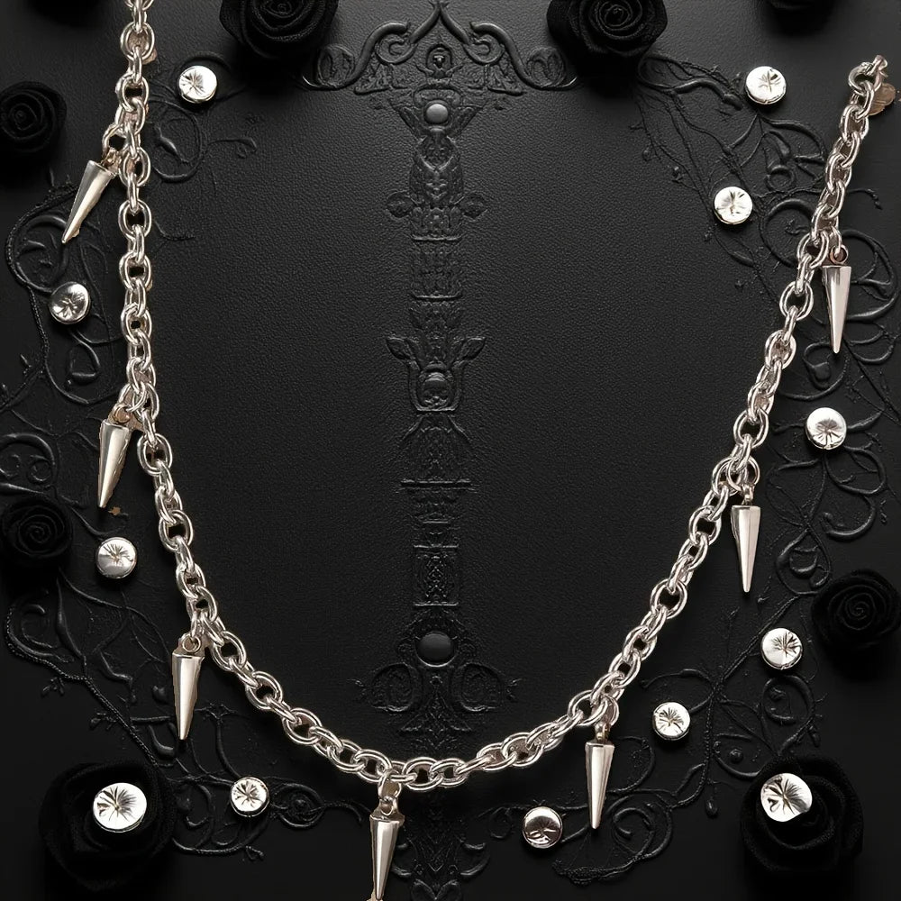 Men Punk Style Rivet Tassel Necklace Hip Hop