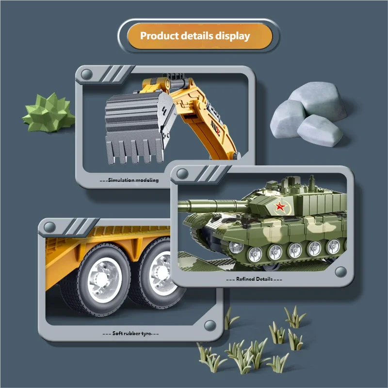 Scale Simulation Container Engineering Car Set Inertial Excavator Transport