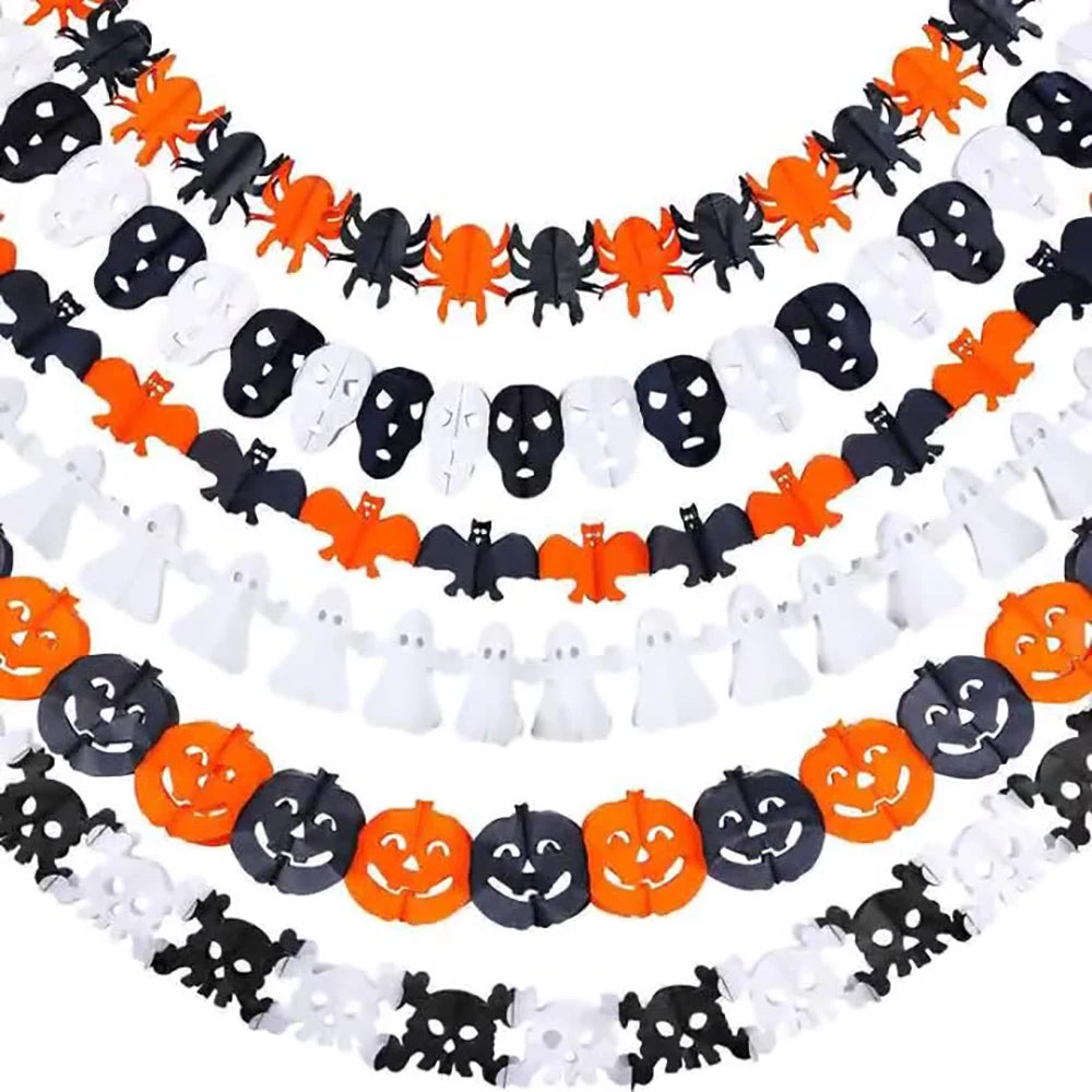 Halloween Garland Decorations 3M Pumpkin Bat Ghost Paper Garland Pull Flag