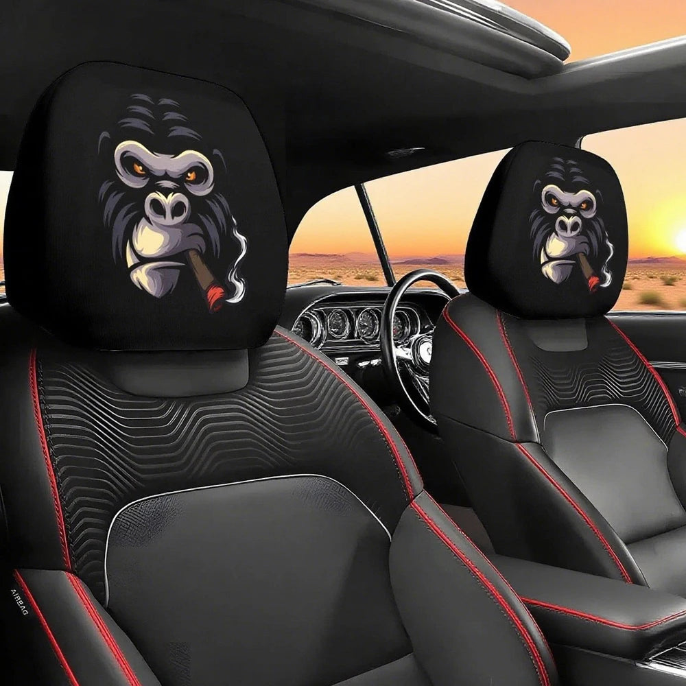 2PCS Funny Slanted Eyes Cartoon Print Car Headrest Halloween Christmas Holiday