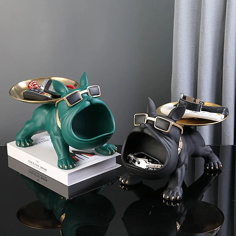 Resin Dog Statue Bulldog Statue Storage Tray Animal Decoration Resin Craft