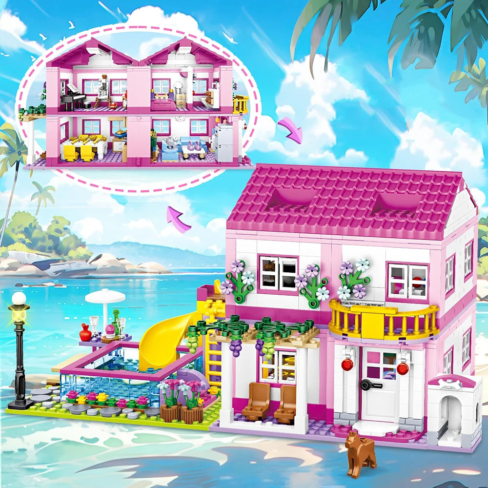 Friends City Street View House Summer Holiday Villa Castle Model Building Block