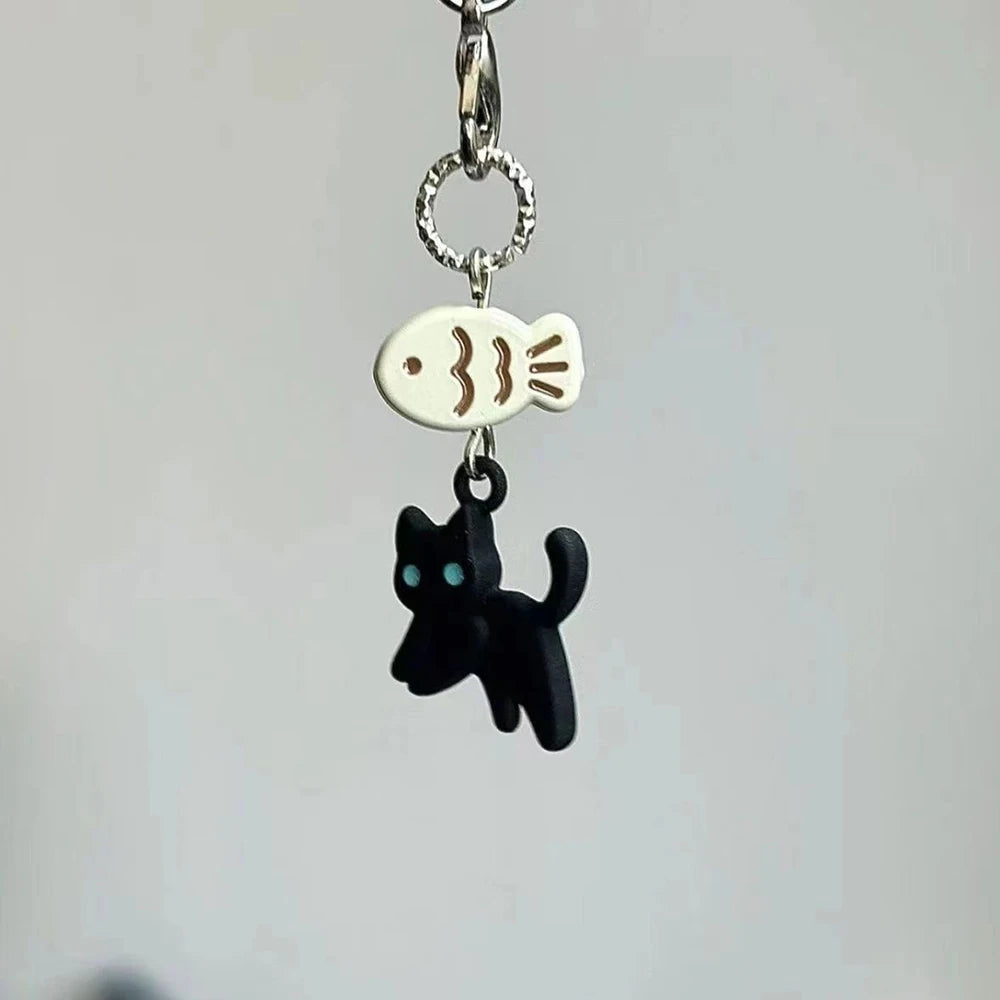 Cute Black Cat Keychain Cartoon Mobile Phone Charm
