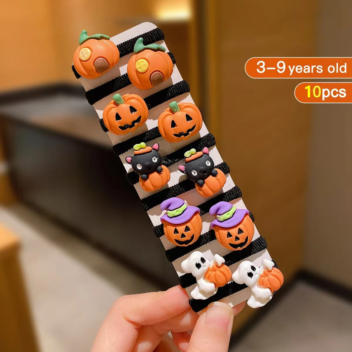 10Pcs Children's Girls Halloween Hair Ring Pumpkin