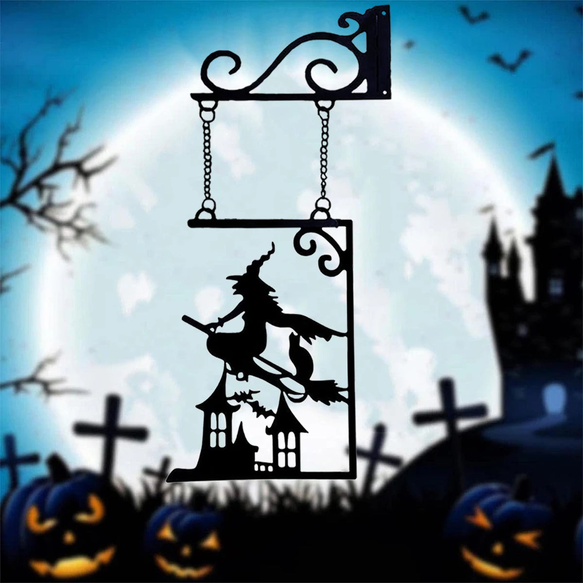Halloween Silhouette Metal Sign Witch Yard Sign