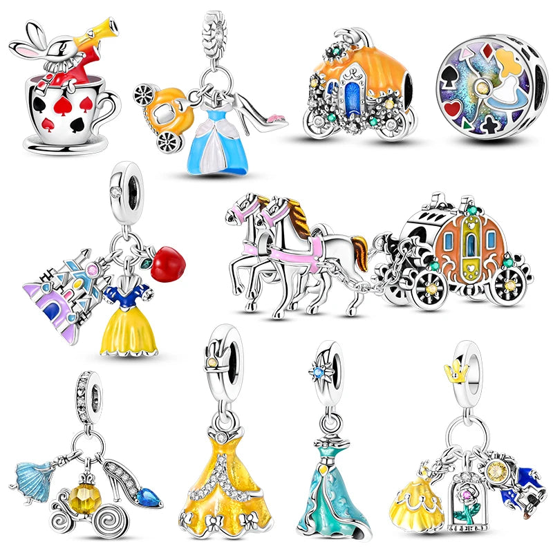 Silver 925 Charms Beads Princess Skirt Carriage
