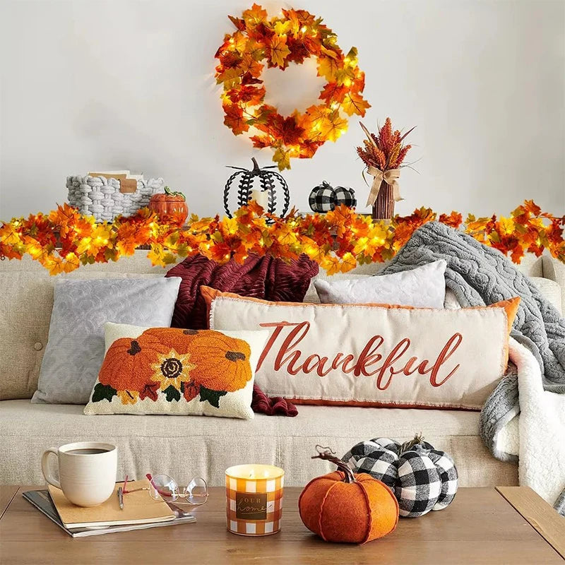 200CM Autumn Artificial Maple Leaf Wreath Fake Leaf Plant Vine Home