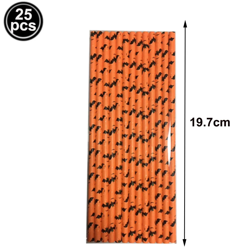 25 50 100pcs Halloween Theme Disposable Paper Straws Spider Skull Pumpkin